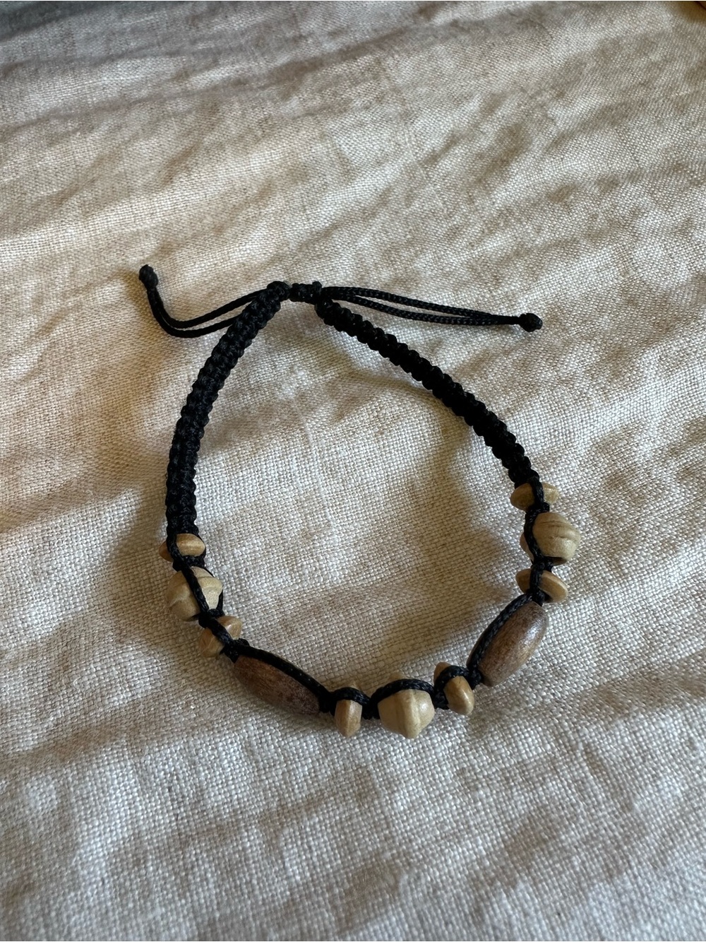 Black Macrame Bracelet with Natural Wood Beads
